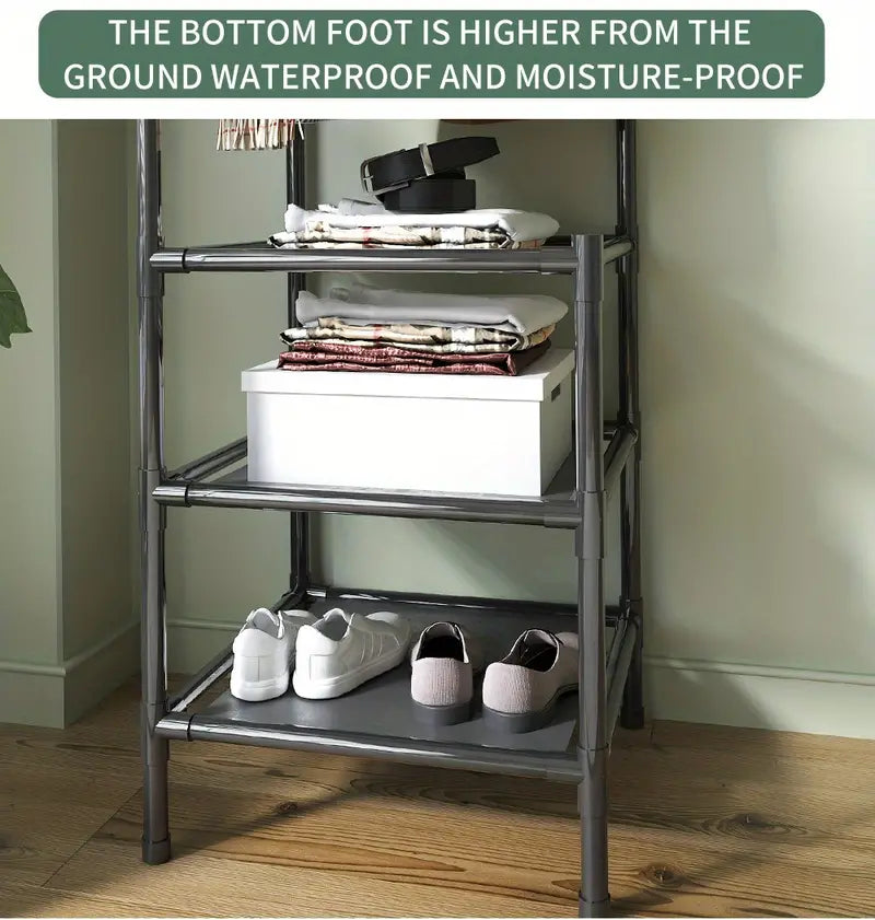 1pc Corner Coat Rack. Free Standing Coat Rack. With 3 Layers Storage Shelves And 4 Double Hooks. Living Room. Bathroom. Hallway Shoe Rack Organizer