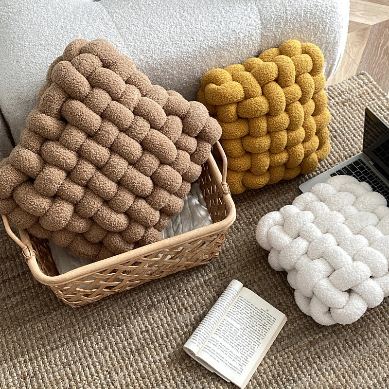 Lambswool Pillow Square Woven Chair Cushion Sofa Cushion Plush Pillow Decorative Bay Window Cushion