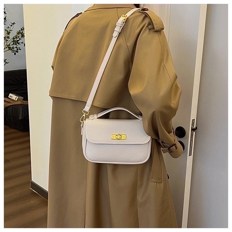 Women's Small Pu Leather Solid Color Streetwear Lock Clasp Handbag