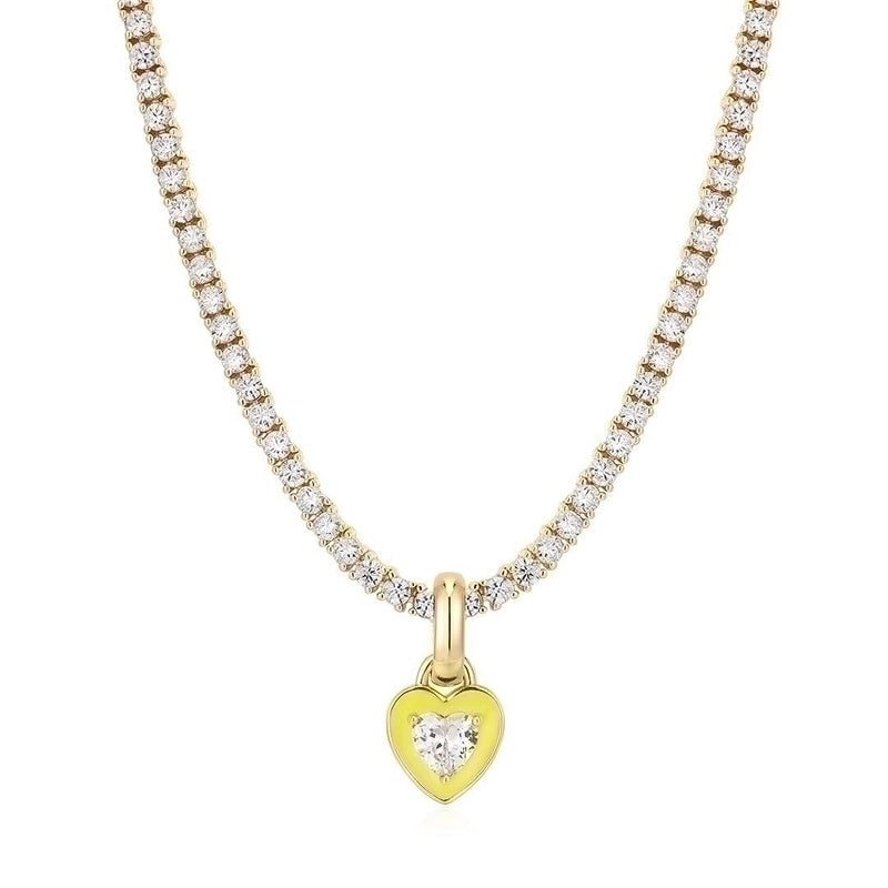 Glass Copper 18K Gold Plated Elegant Modern Style Inlay Geometric Heart Shape Zircon Pendant Necklace