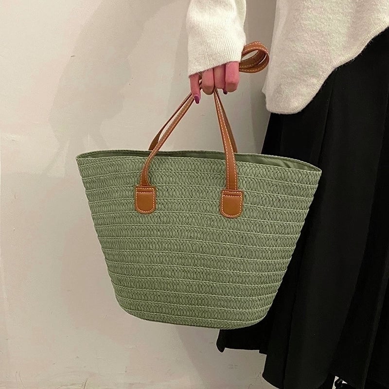 Women's Braid Solid Color Vintage Style Vacation Weave Square Zipper Shoulder Bag