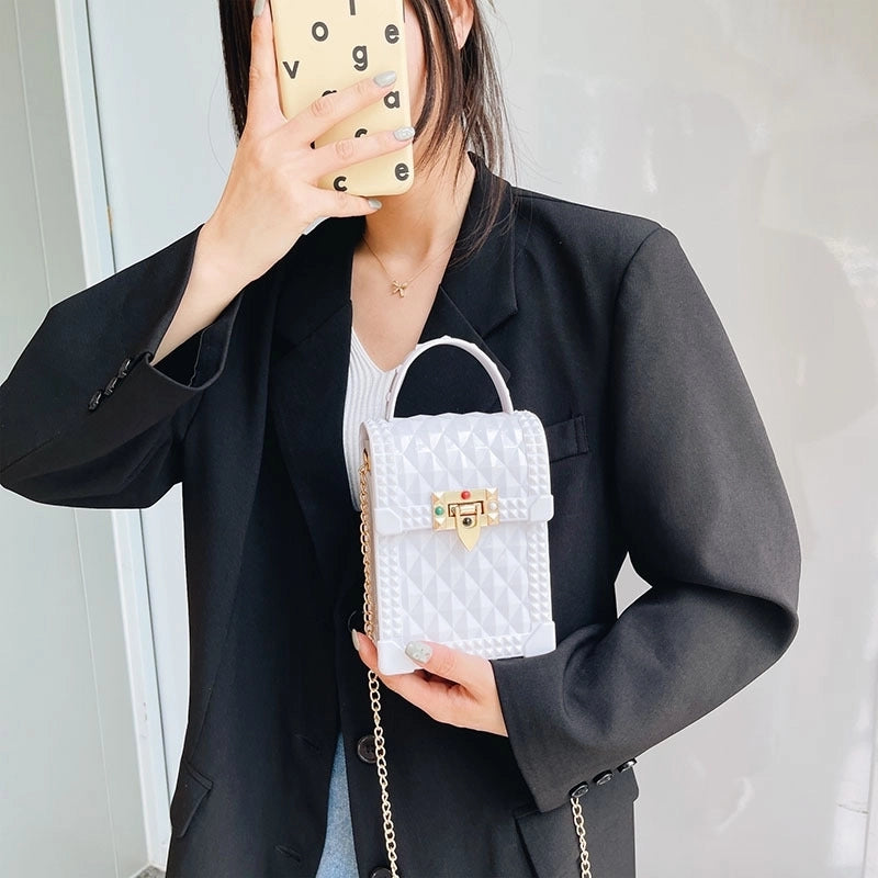 Women's Mini Silica Gel Lingge Fashion Square Lock Clasp Crossbody Bag