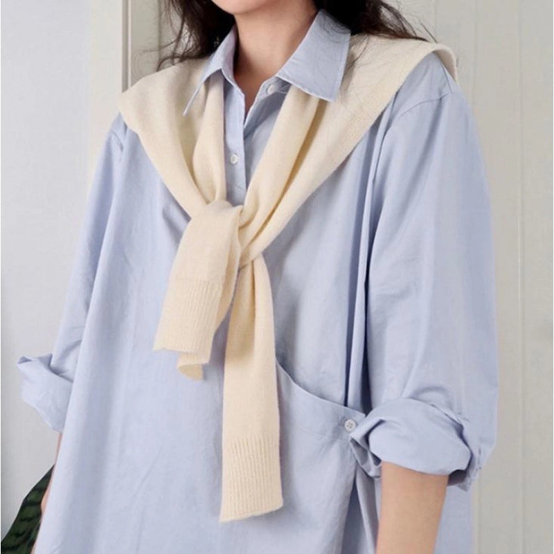 Cored Yarn Knitted Shawl Women's Spring And Autumn Outer Waistcoat Color Shoulder Thin Cardigan Summer Knotted Fake Collar Scarf