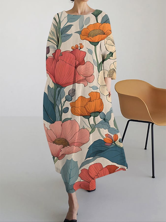 Women's Art Floral Design Casual Loose Dress