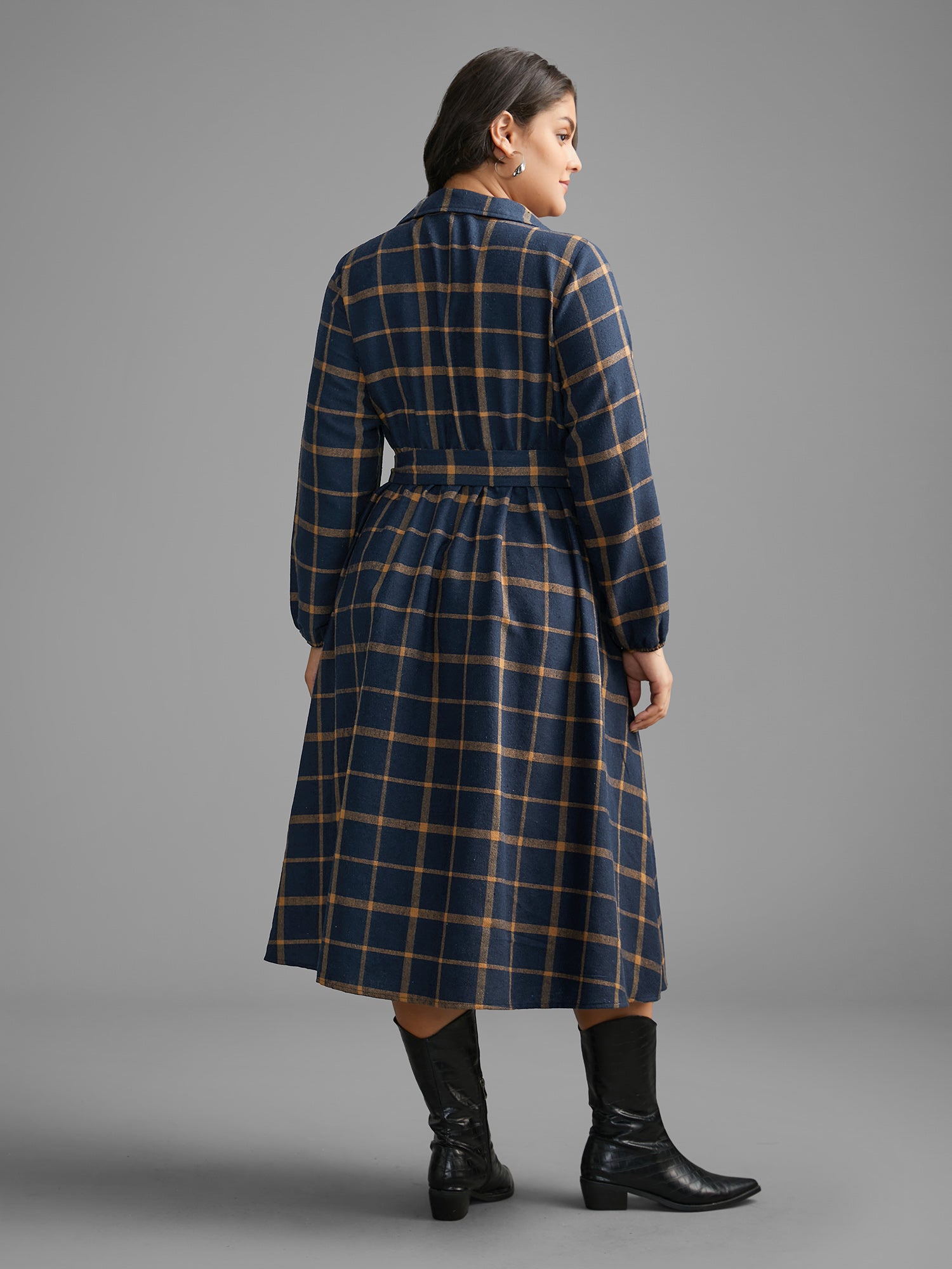 Plaid Button Through Belted Dress