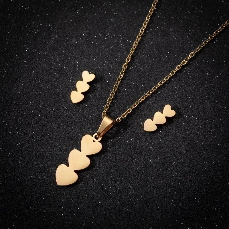 Fashion Heart Shape 201 Stainless Steel 18K Gold Plated Plating Earrings Necklace