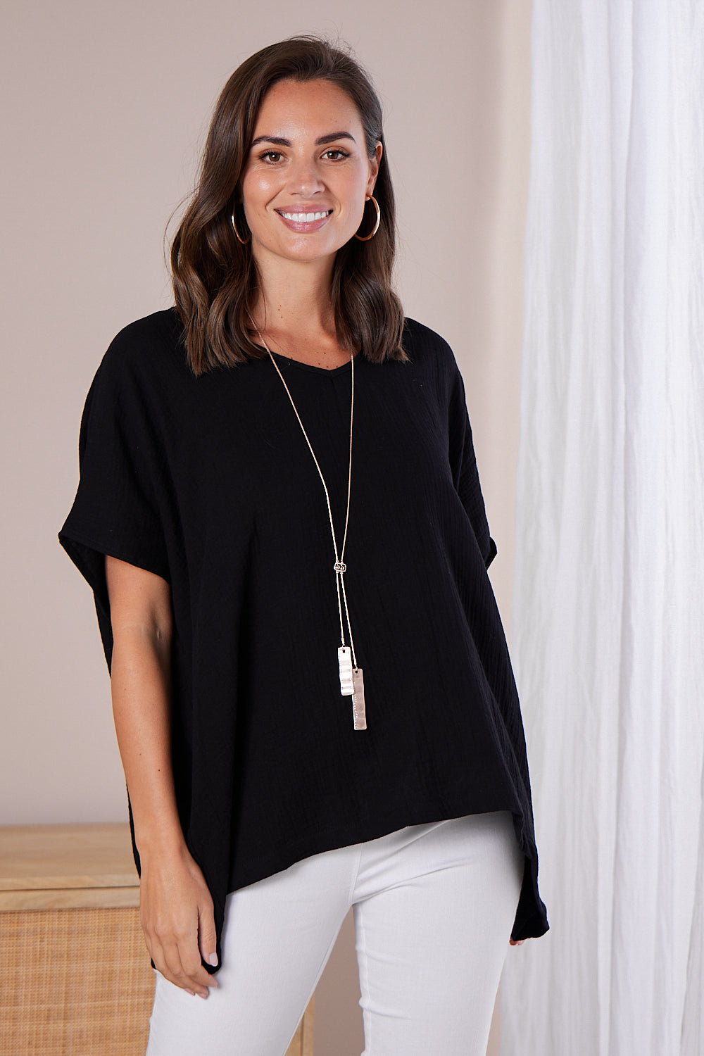 Fiji Cotton Muslin Top - Black