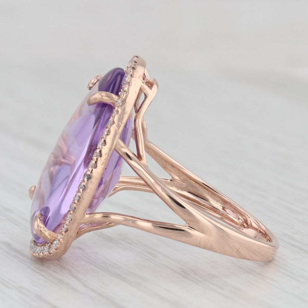 Amethyst Diamond Halo Ring 14k Rose Gold Size 7 Cocktail