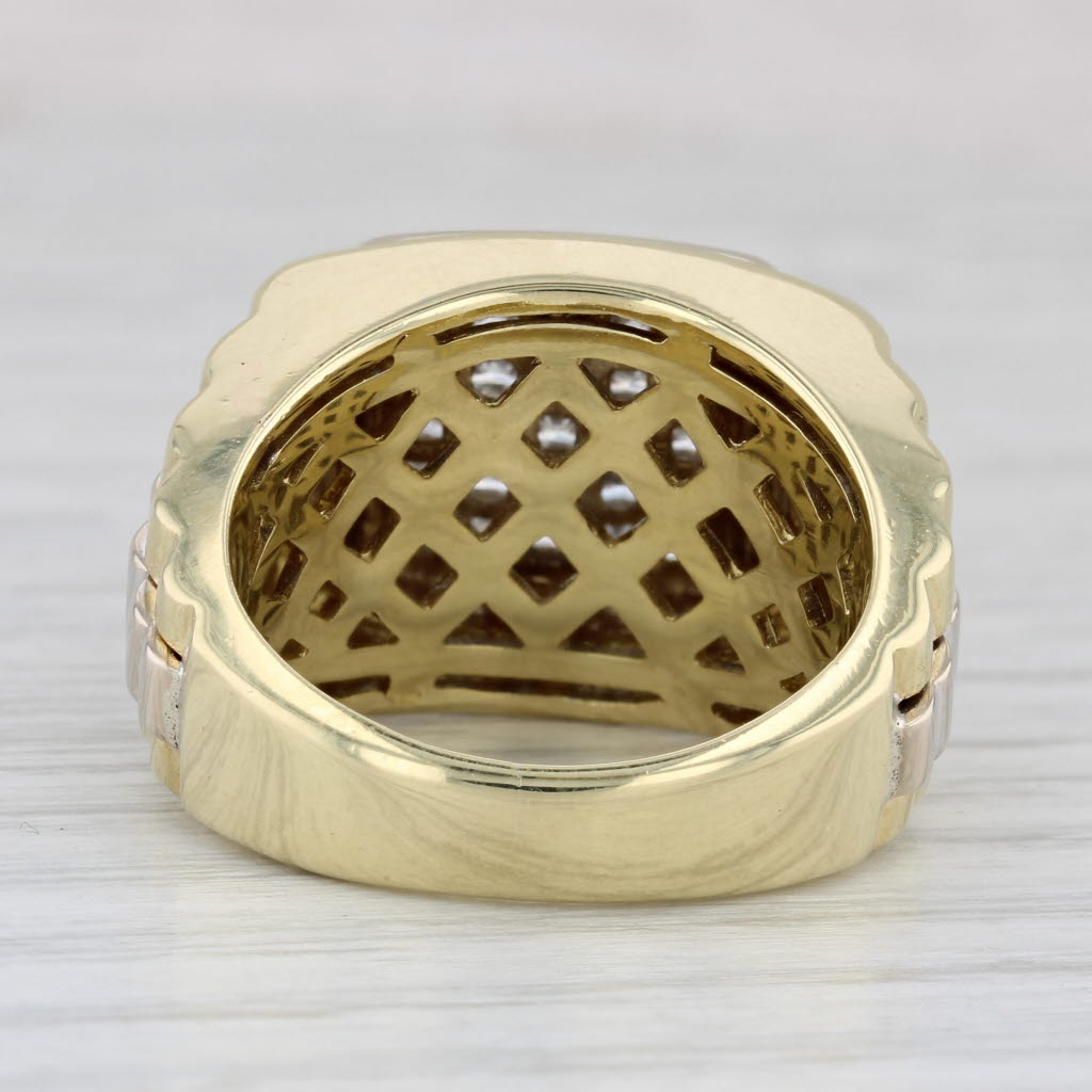 1.10ctw Diamond Men's Ring 18k Yellow White Gold Beveled Watch Band Style Sz 8.5