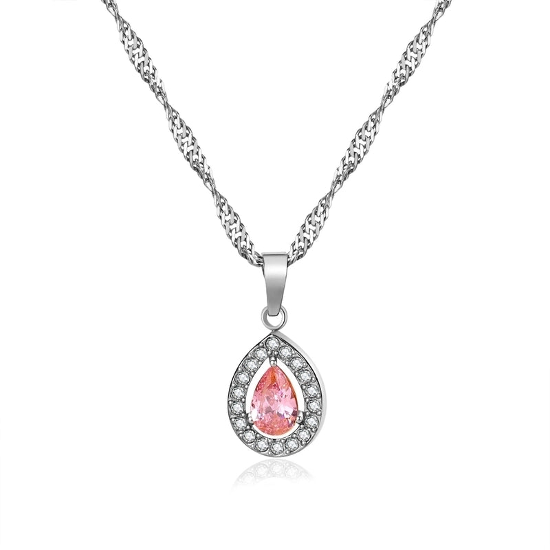 Titanium Steel Minimalist Classic Style Inlay Water Droplets Zircon Pendant Necklace