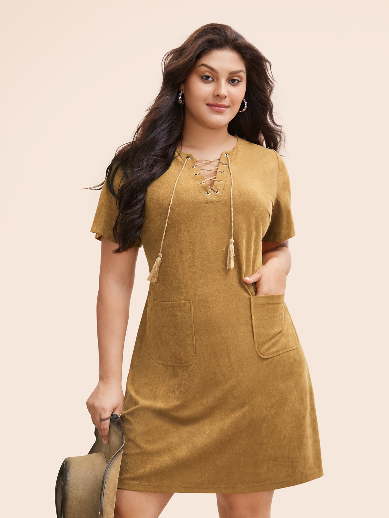 Suede Stretchy Back-Waist Midi Dress
