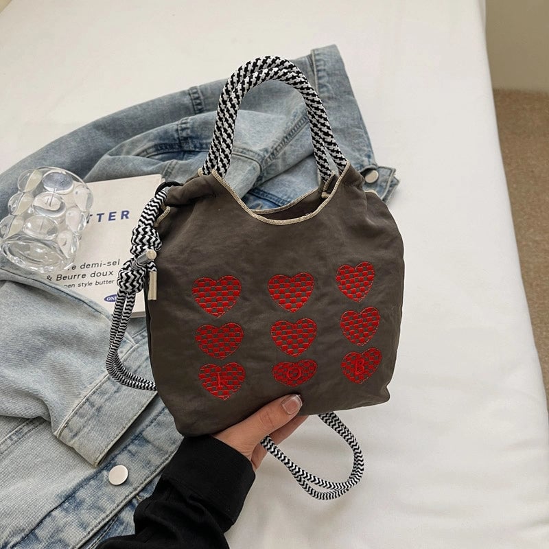 Women's Medium Cloth Heart Shape Classic Style Square Open Crossbody Bag