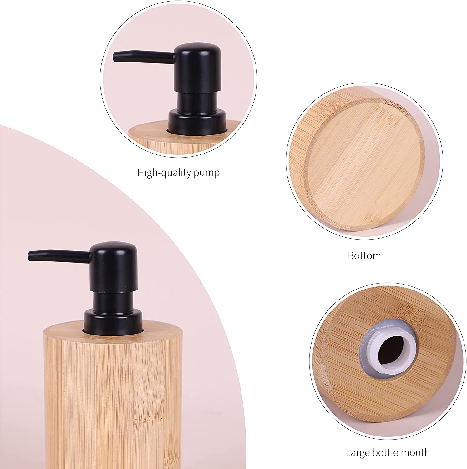 Bamboo Hand Soap Dispenser. Liquid Soap Dispenser Lotion Dispenser Bottle. Refillable Liquid Soap Dispenser for Kitchen Bathroom Washroom