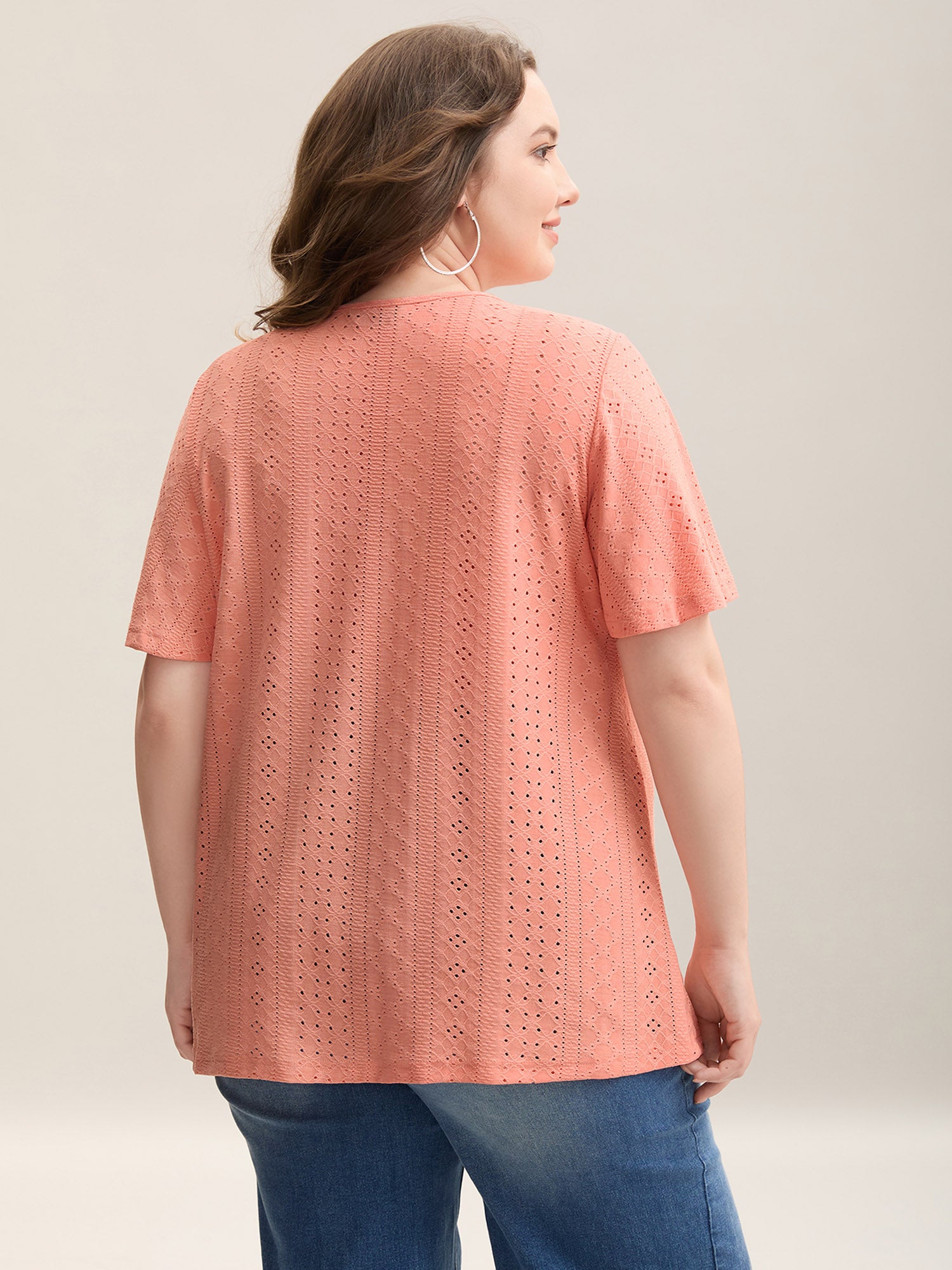 Textured Button Detail Pleated T-Shirt