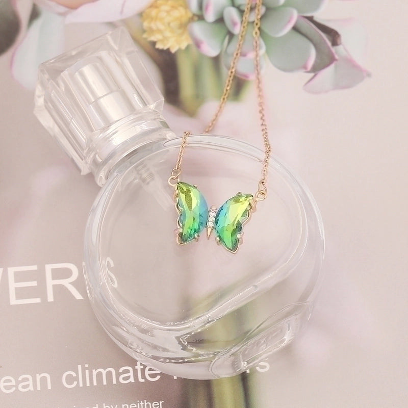 Stainless Steel 18K Gold Plated Elegant Plating Butterfly Glass Necklace