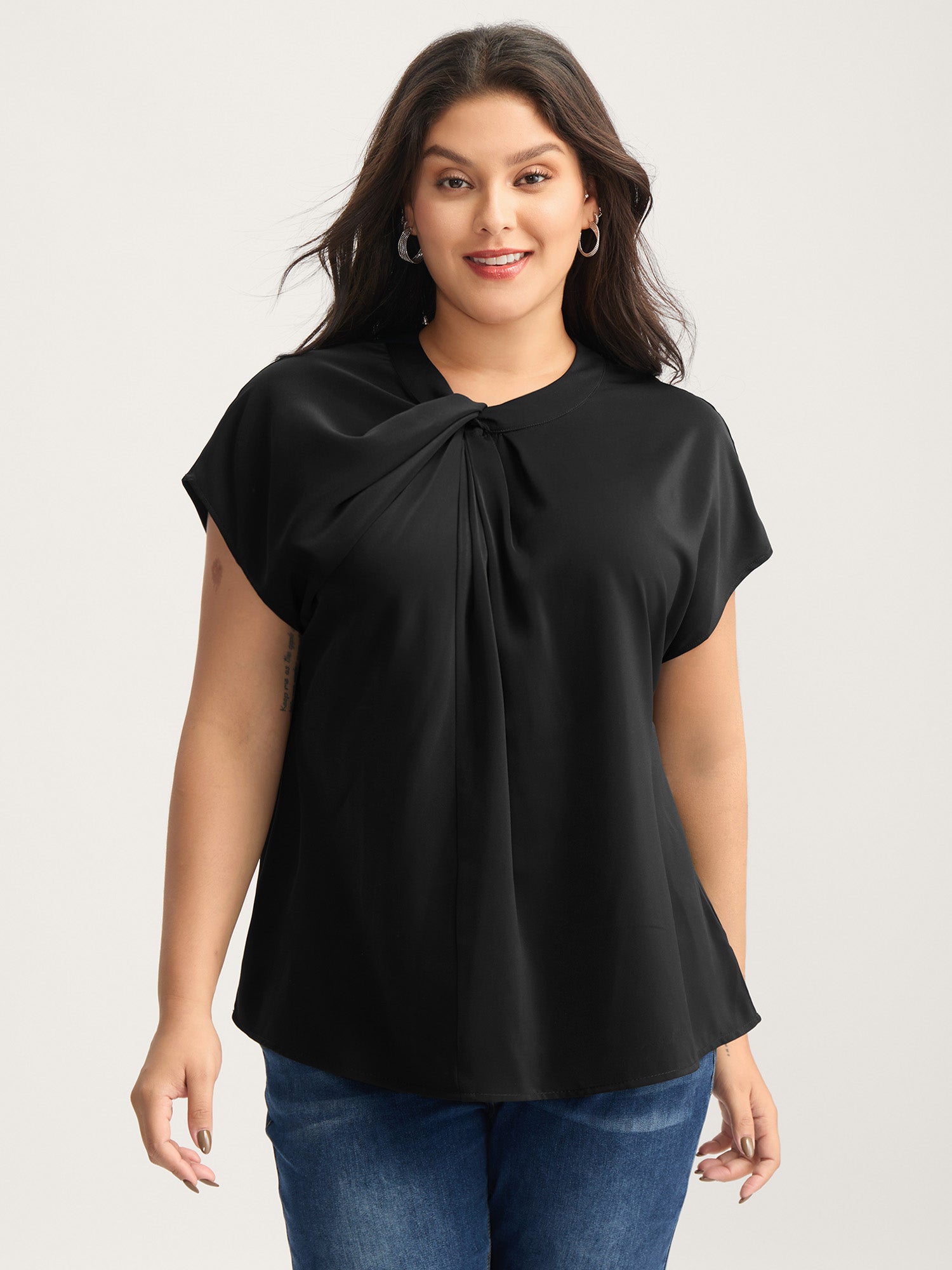 Solid Twist Neck Slit Blouse