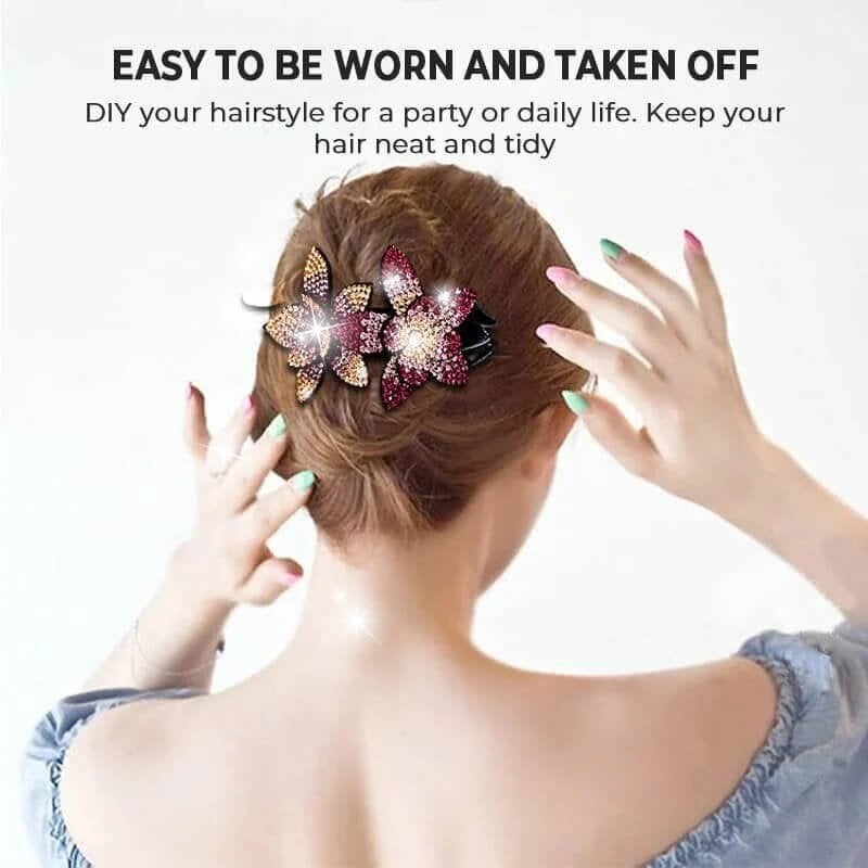 Summer Sale-Rhinestone Double Flower Hair Clip-BUY 2 FREE SHIPPING