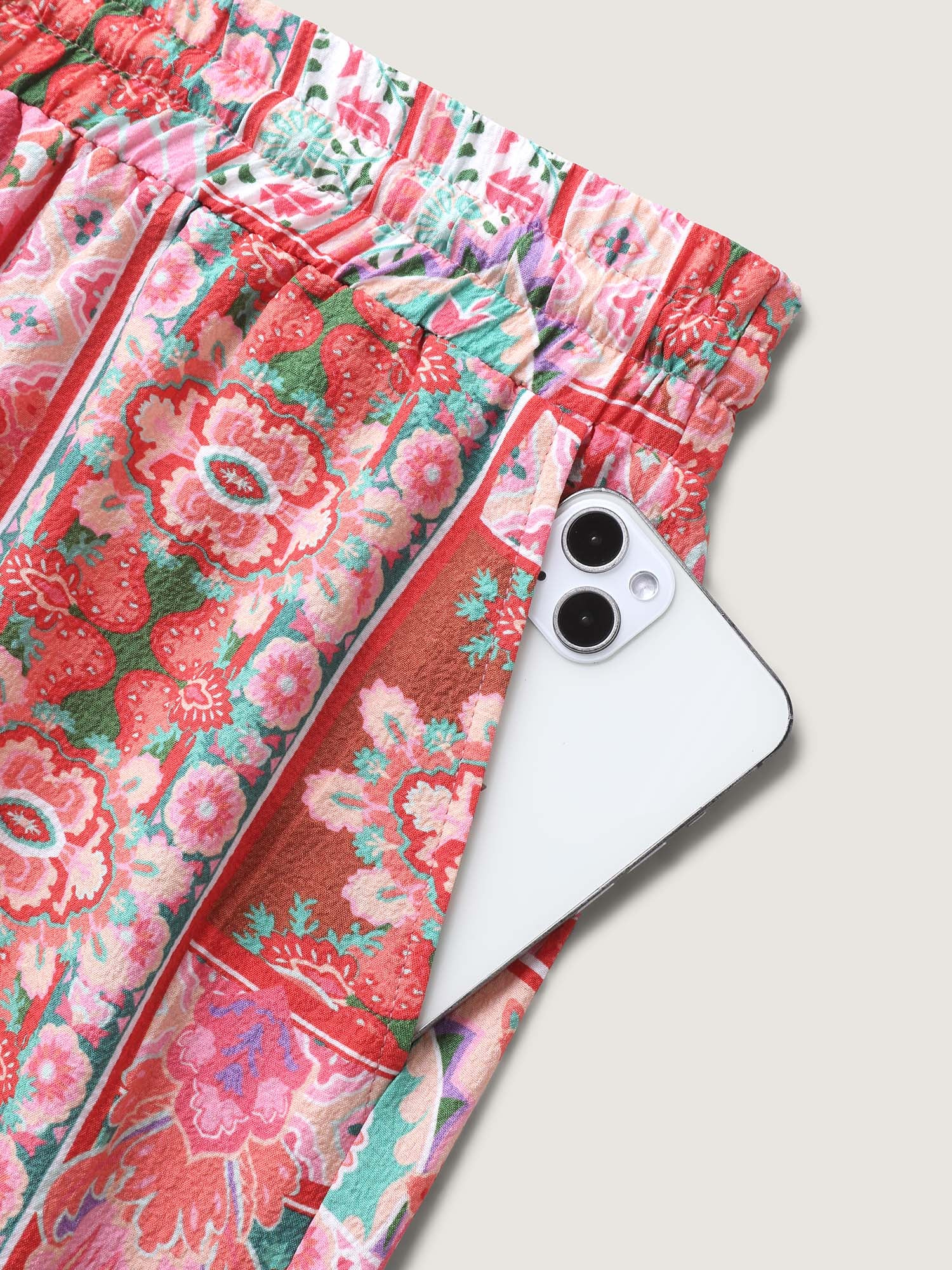 Floral Collage Stretchy Waist Wide-Leg Pants