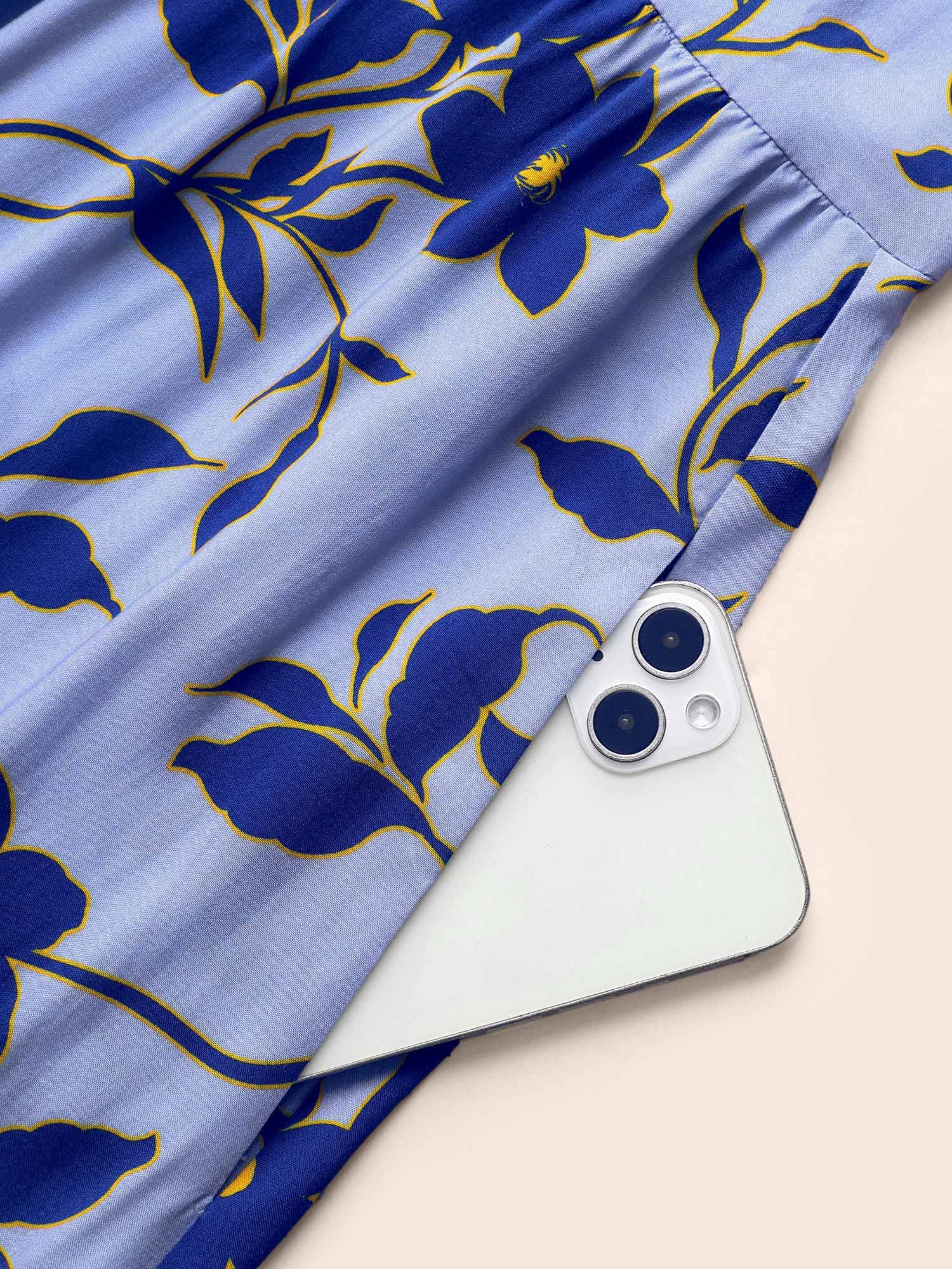 Square Neck Floral Patchwork Ruffle Hem Dress