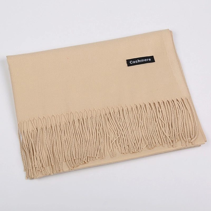Pure Color Cashmere Scarf Women's Autumn And Winter Popular 220g Light Board Tassel Warm Shawl Travel Gift