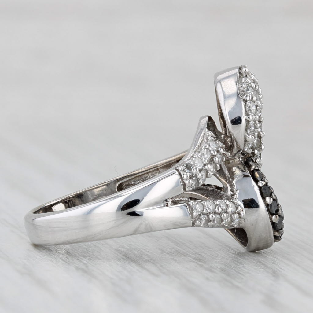 0.80ctw Black White Diamond Knot Ring 14k White Gold Size 7 Cocktail