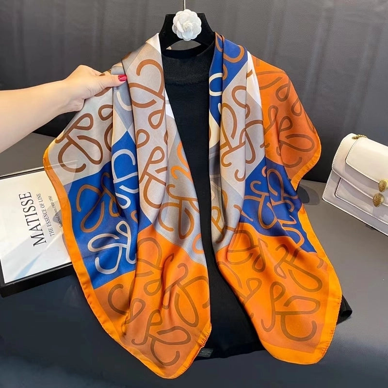 Women's Vintage Style Letter Color Block Polyester Silk Scarves