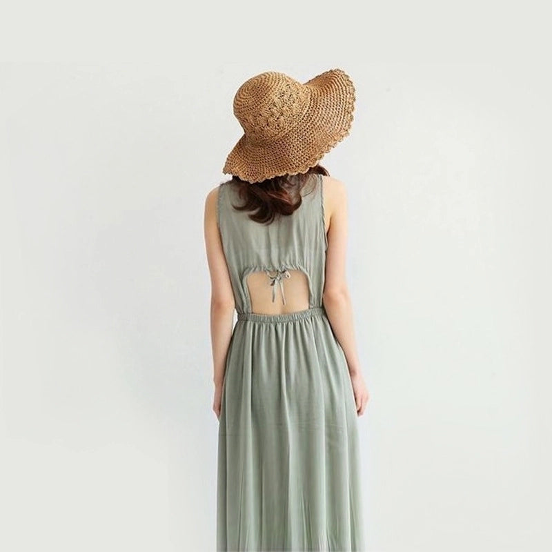Women's Vacation Solid Color Flat Eaves Straw Hat