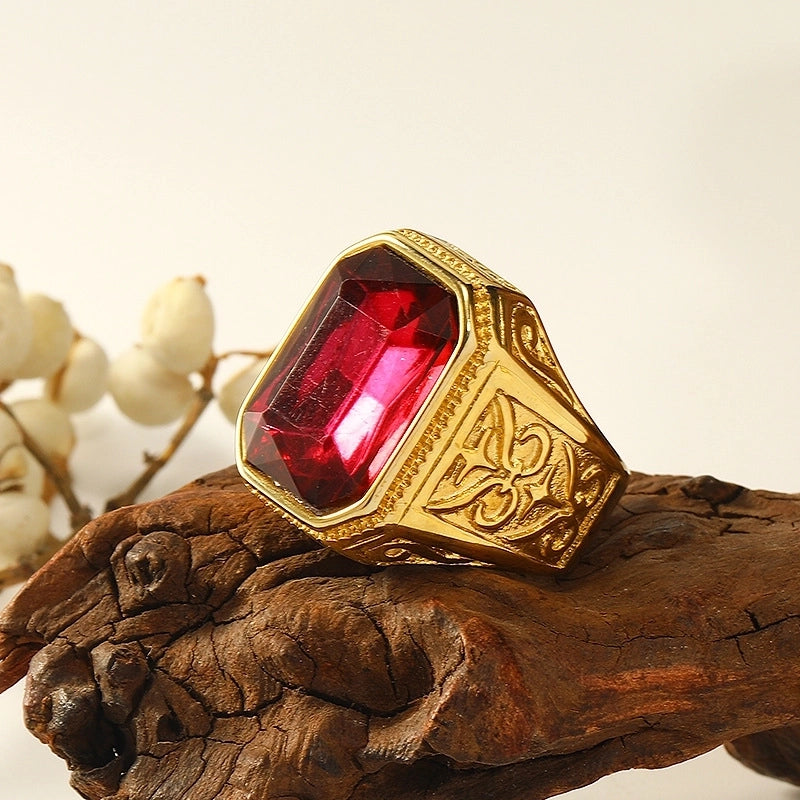 Retro Square Titanium Steel Plating Inlay Artificial Gemstones Rings