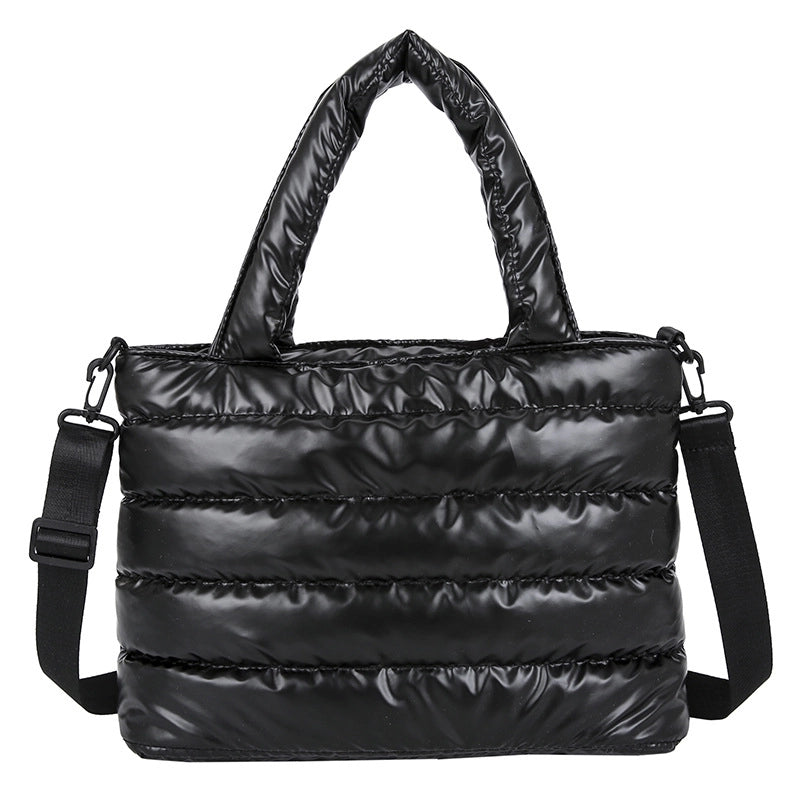Medium Nylon Solid Color Fashion Quilted Square Zipper Handbag Crossbody Bag Square Bag