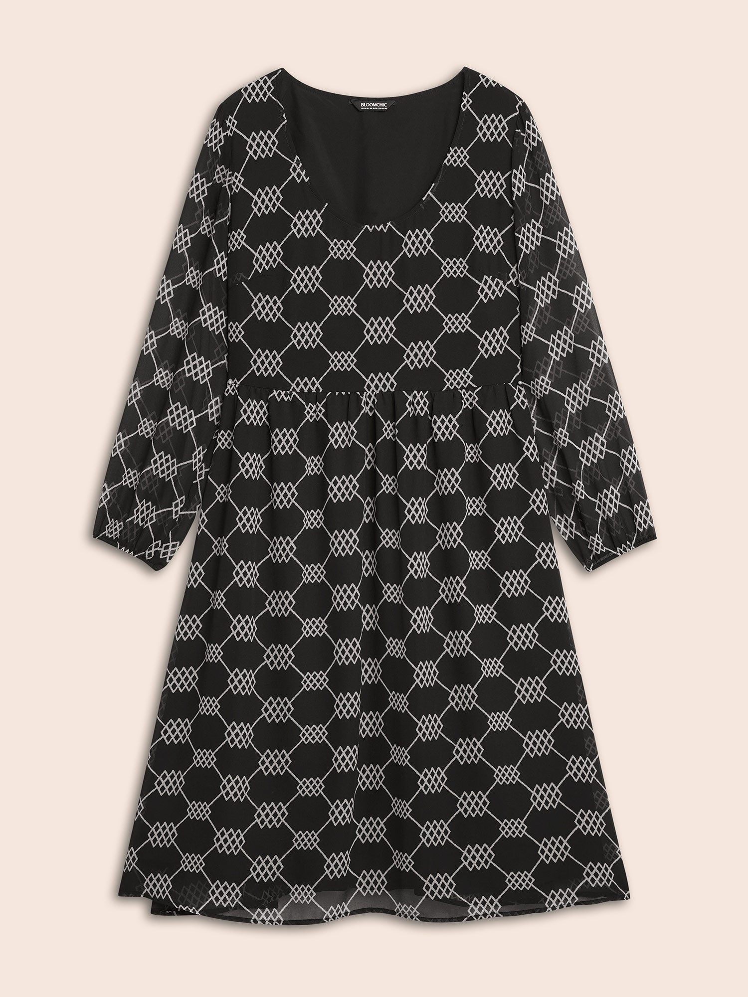 U Neck Geometric Mesh Dress