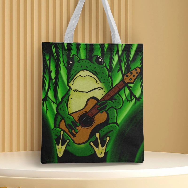 Women's Canvas Cartoon Frog Basic Classic Style Square Open Canvas Bag