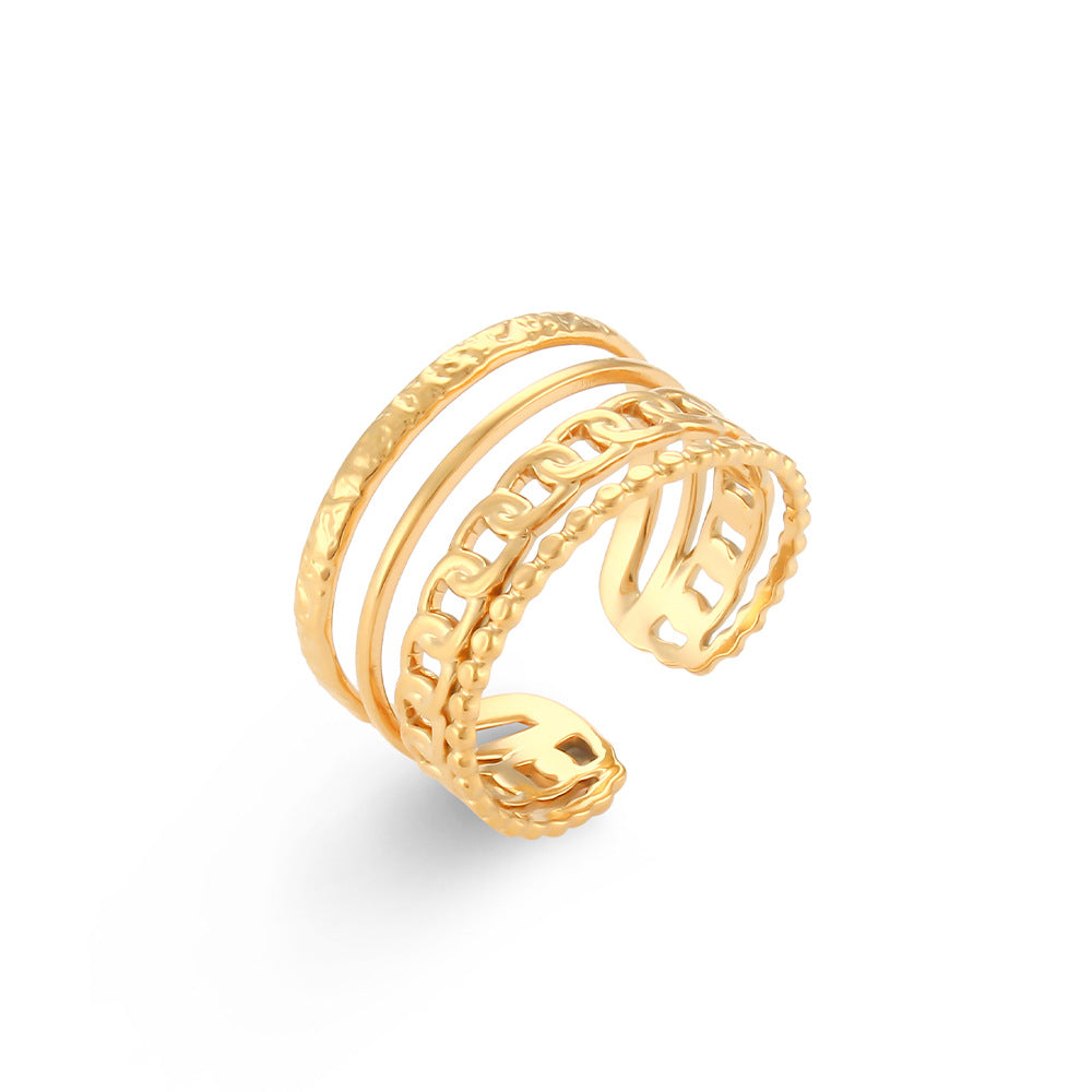 Women Fashion Stripe Geometric Stainless Steel 18K Gold Plated Rings