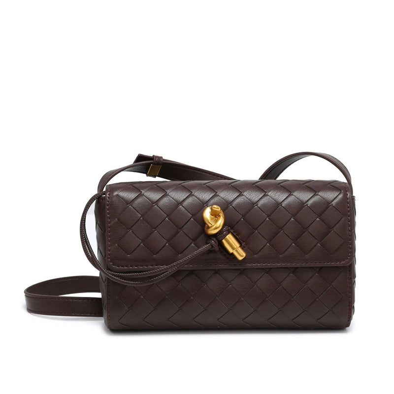 Women's Pu Leather Solid Color Classic Style Weave Square Flip Cover Crossbody Bag