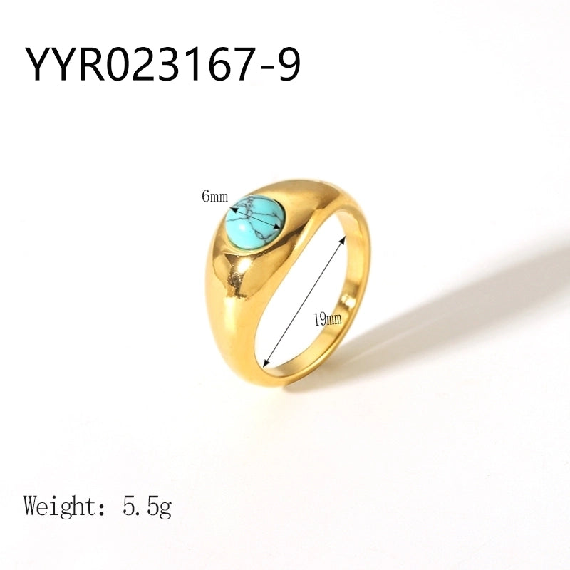 IG Style Retro Geometric 304 Stainless Steel Natural Stone Rhinestones Zircon 18K Gold Plated Polishing Plating Inlay Rings