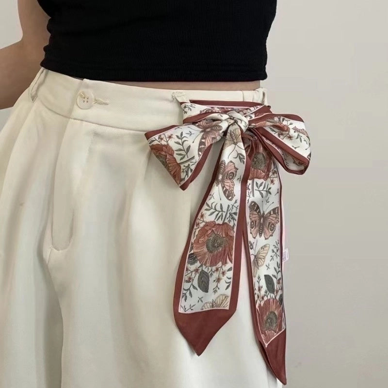 Women's Retro Plaid Flower Satin Silk Scarf