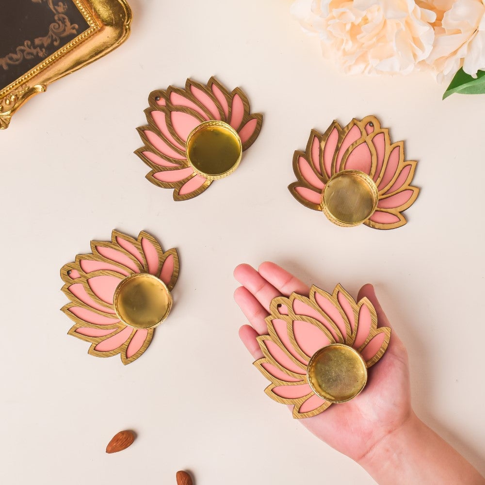 Peach Lotus Tea Light Candle Holder Set Of 4