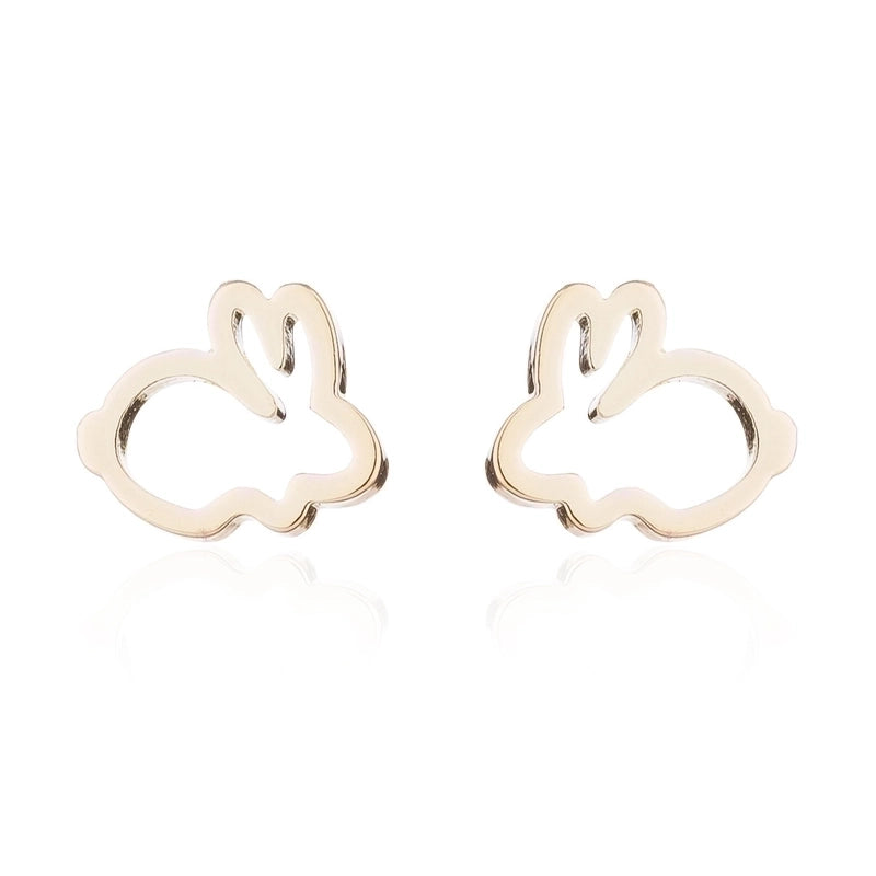 Minimalist Letter Cat Elephant Stainless Steel Plating Hollow Out Ear Studs 1 Pair