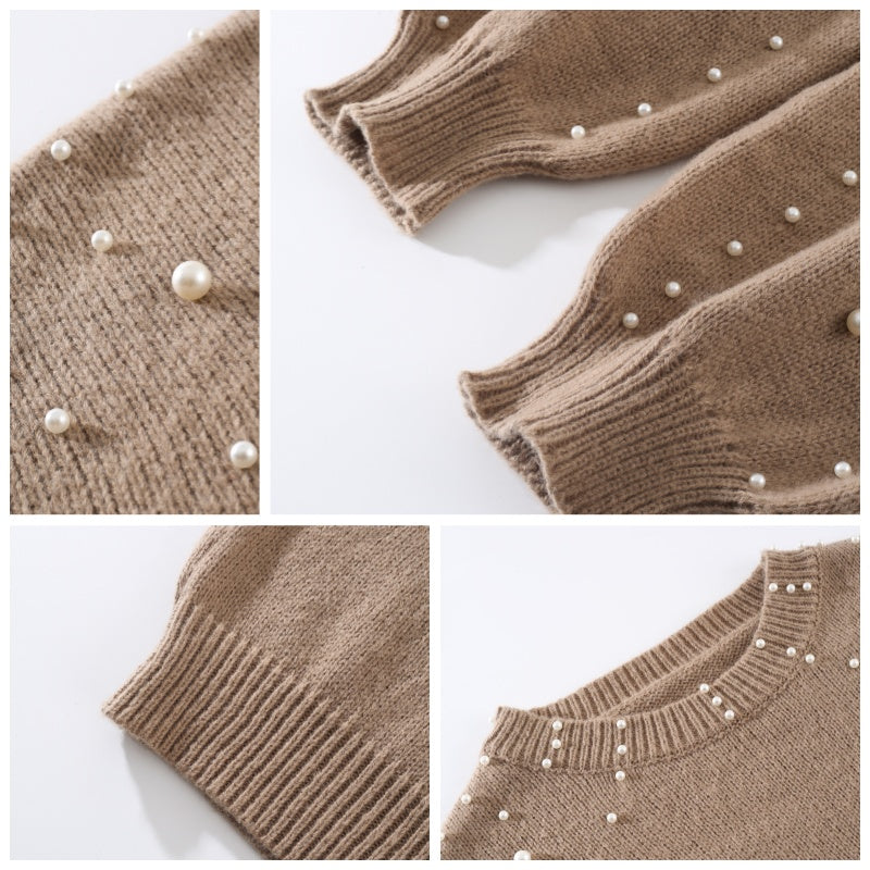 🍃Women's Faux Pearls Round Neck Pullover Sweater