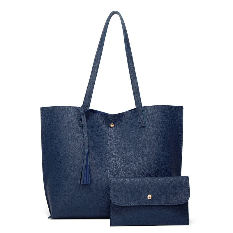 Women's Large Pu Leather Solid Color Basic Classic Style Square Magnetic Buckle Bag Sets Tote Bag