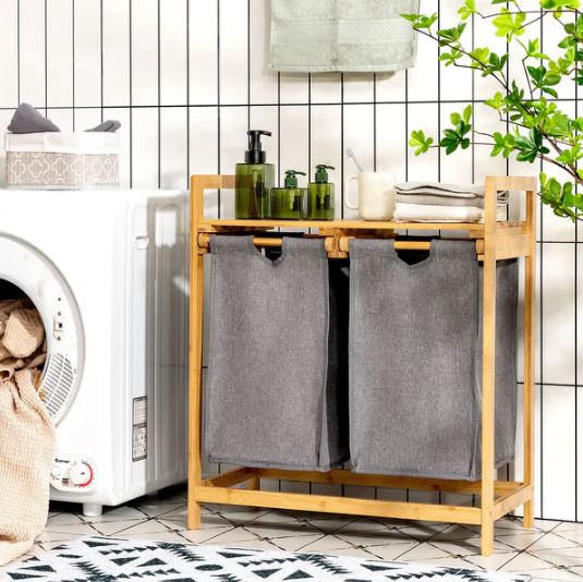 Bamboo Laundry Hamper With Dual Compartments