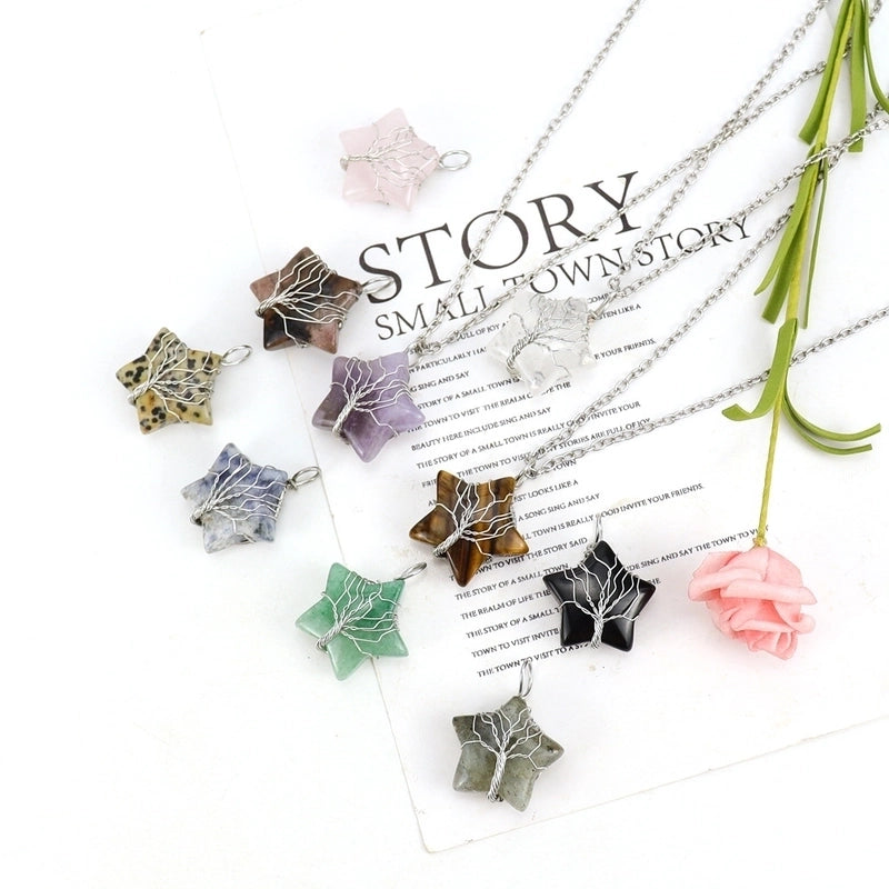 Minimalist Star Natural Stone Ferroalloy Patchwork Pendant Necklace