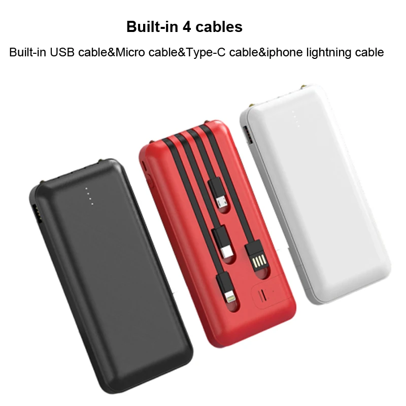 PSE  kc cetificater New Arrival 10000Mah Portable Powerbank Built In Cable Power Bank With Phone Holder 2Pcs Led Torches