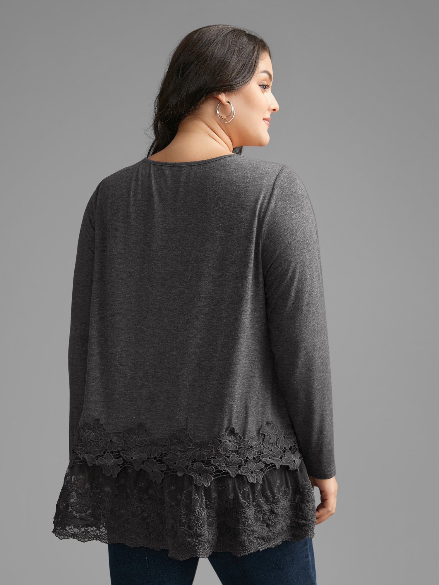 V Neck Lace Panel Jersey Top