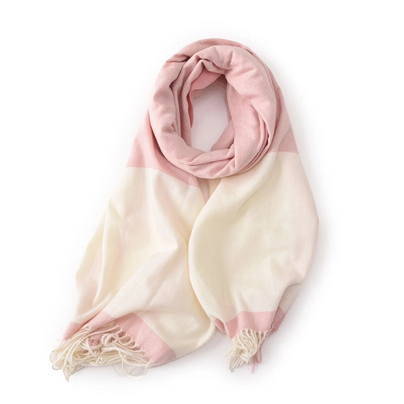 Women's Basic Color Block Polyester Tassel Scarf
