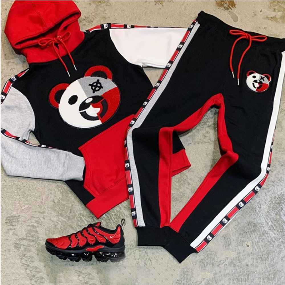 Bear cartoon print hoodie set