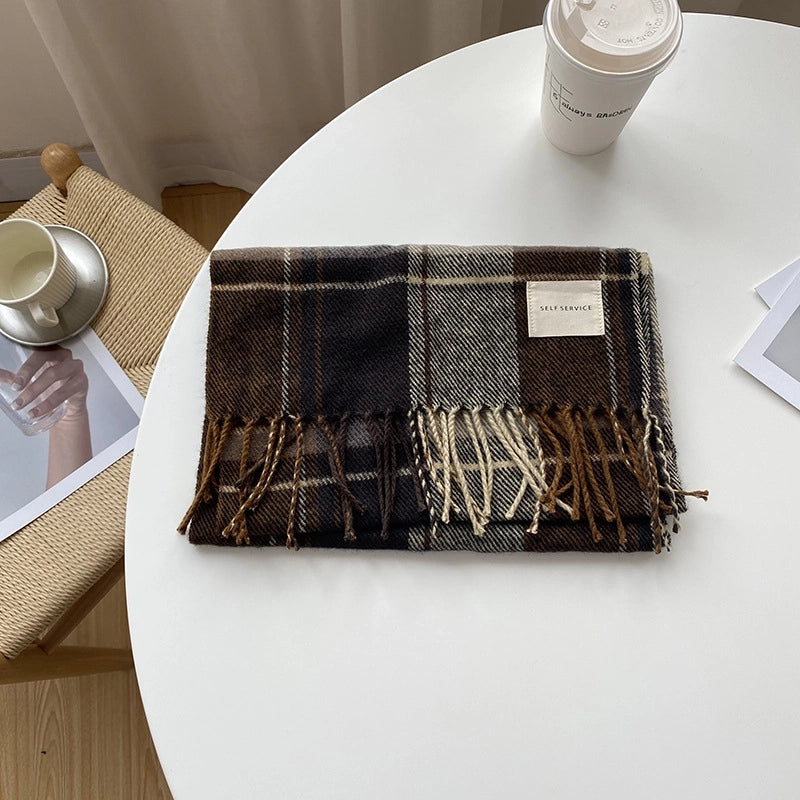Red Plaid Scarf Autumn And Winter Short Casual Plaid Cashmere Scarf For Women