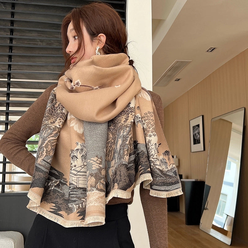 Women's Retro Oversized Flower Polyester Scarf Shawl