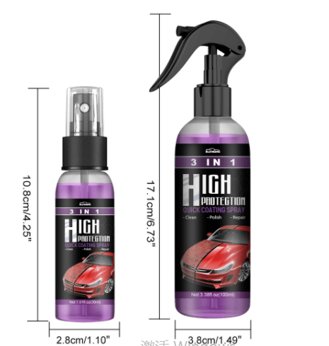 3 in 1 ceramic car coating spray. saves time and money. No more tedious car washing.