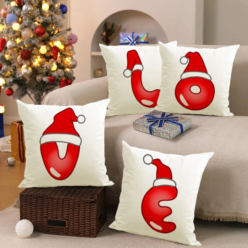 Christmas  Cute Modern Style Christmas Hat Letter Linen Polyester Pillow Cases Couch & Sofa Decor