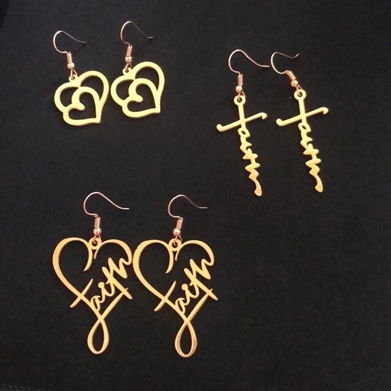 1 Pair Fashion Cross Letter Heart Shape Stainless Steel Patchwork Drop Earrings